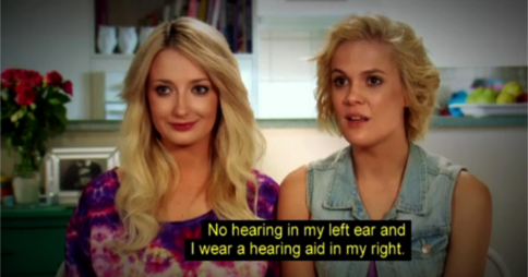 My Kitchen Rules 2015 contestants Sheri & Emilie with the caption: 'No hearing in my left ear and I wear a hearing aid in my right.'